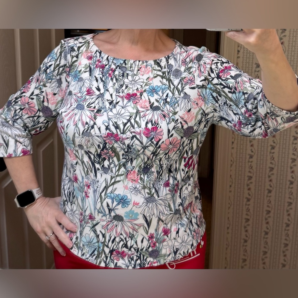 🟣 Charter Club colorful Floral Blouse - Pink, Blue, Green